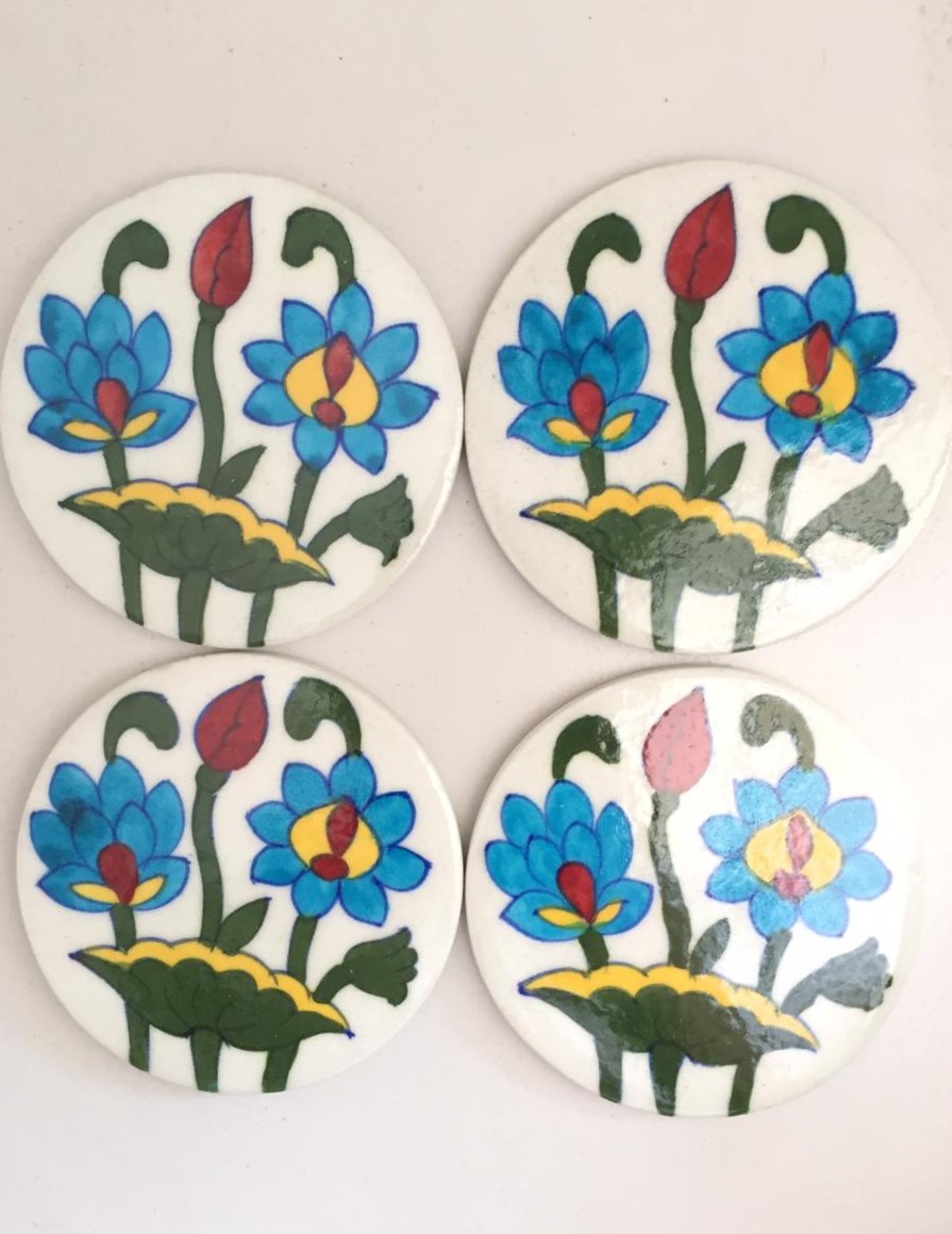Blue Pottery Coasters- Set of 4
